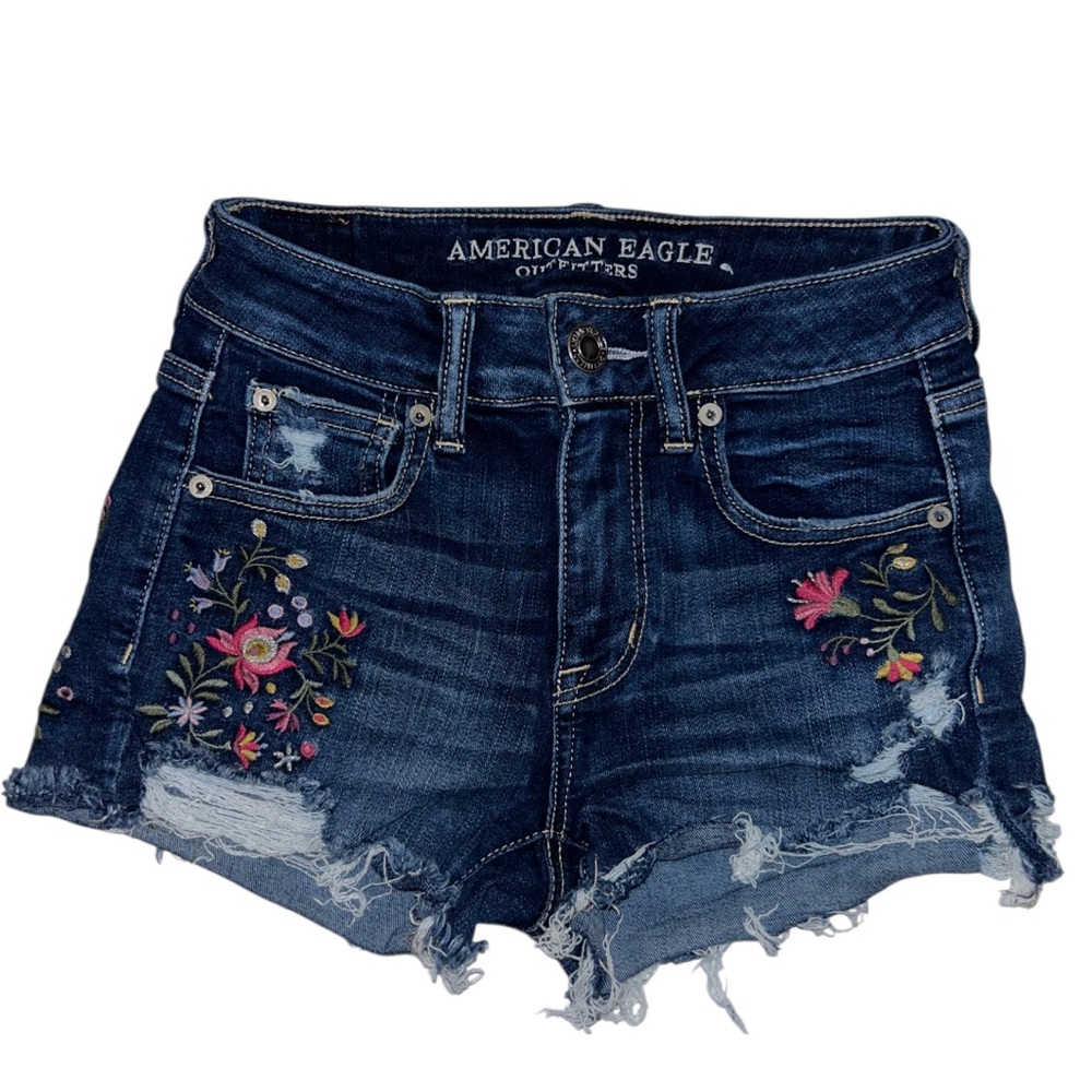 American Eagle Outfitters Blue Jean Shorts Distressed Floral